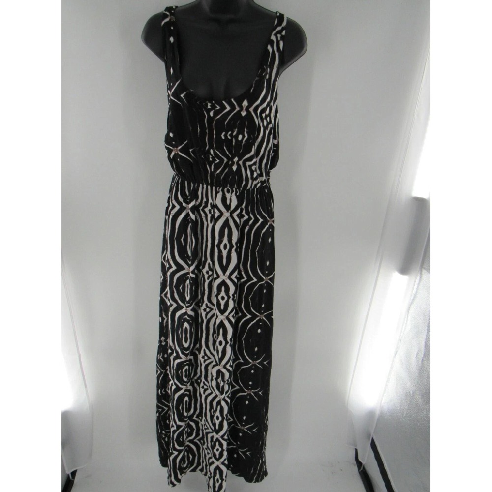 BB Dakota Black White Brown African Print Maxi Dress Size Medium